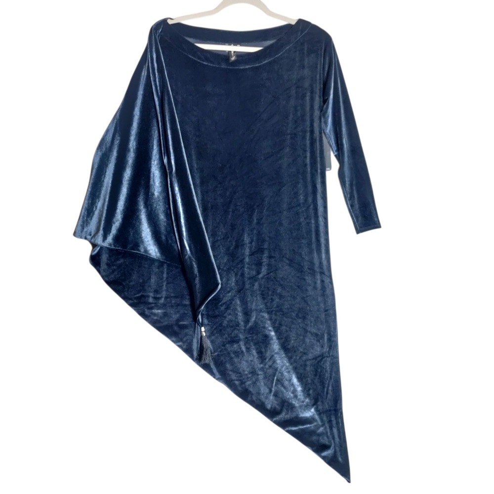 Coldesina Jenny Dress Navy Blue Velvet Long Sleeve Asymmetrical Convertible 1X